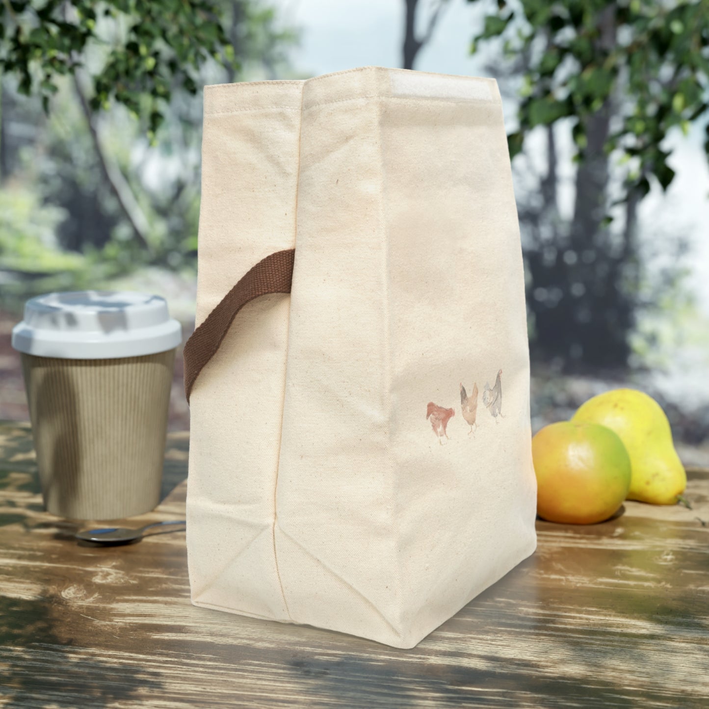 Canvas Lunch Bag With Strap-Chickens