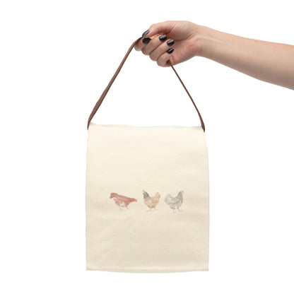 Canvas Lunch Bag With Strap-Chickens